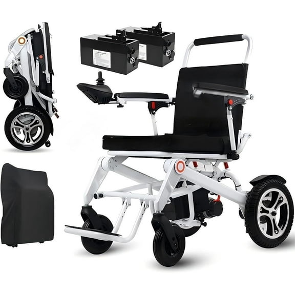 Mujocooker Electric Foldable Wheelchair for Adults, Foldable Electric Wheelchair 300 lbs Capacity, 2 Lithium Batteries, 25 Miles Range