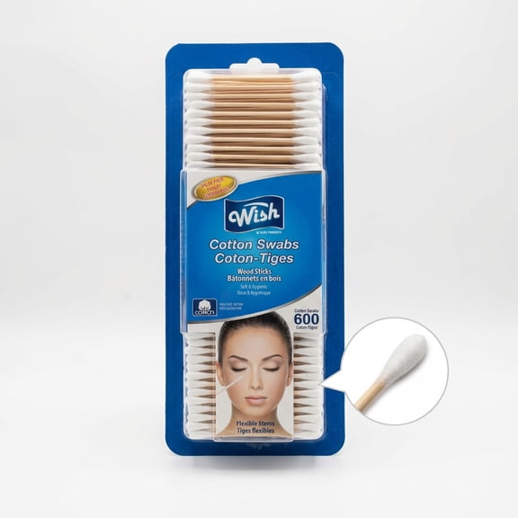 Wish 1200 Premium Wooden Stick Cotton Swabs  Stronger, 100% Cotton Tips
