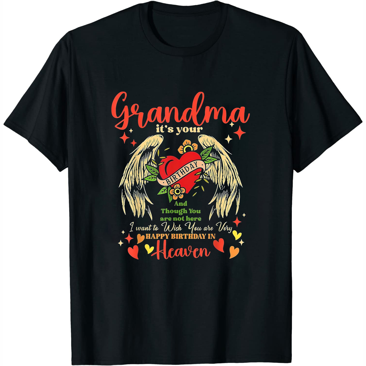 Wish A Very Happy Birthday Grandma In Heaven Memorial Family T-Shirt ...