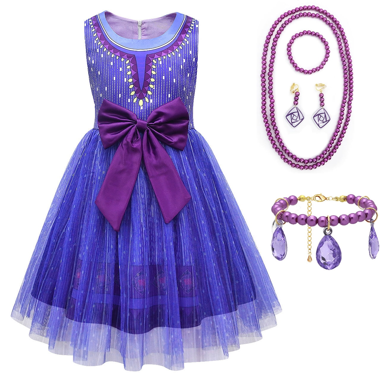 Wish Asha Dress Costume For Girls – Princess Cosplay Outfit With Belt, Bag & Accessories