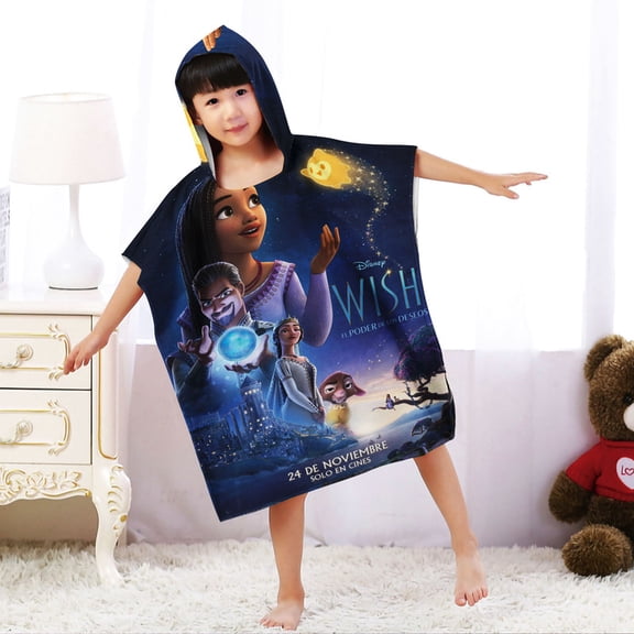 Wish Asha Princess Boys and Girls Hooded Poncho Towels, Soft & Absorbent Microfiber Beach Towel, Swimming Pool Changing Robe Bathrobe Bath Towel