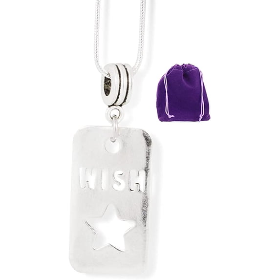Wish (Cut out on Rectangle with Star Cut Out as well) Charm Snake Chain Necklace