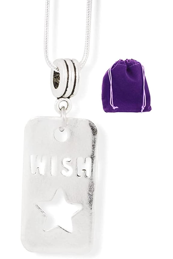 Wish (Cut out on Rectangle with Star Cut Out as well) Charm Snake Chain Necklace