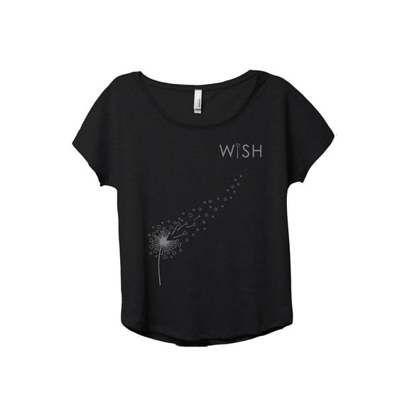 Wish Dandelion Women's Fashion Slouchy Dolman T-Shirt Tee Heather Black 2X-Large