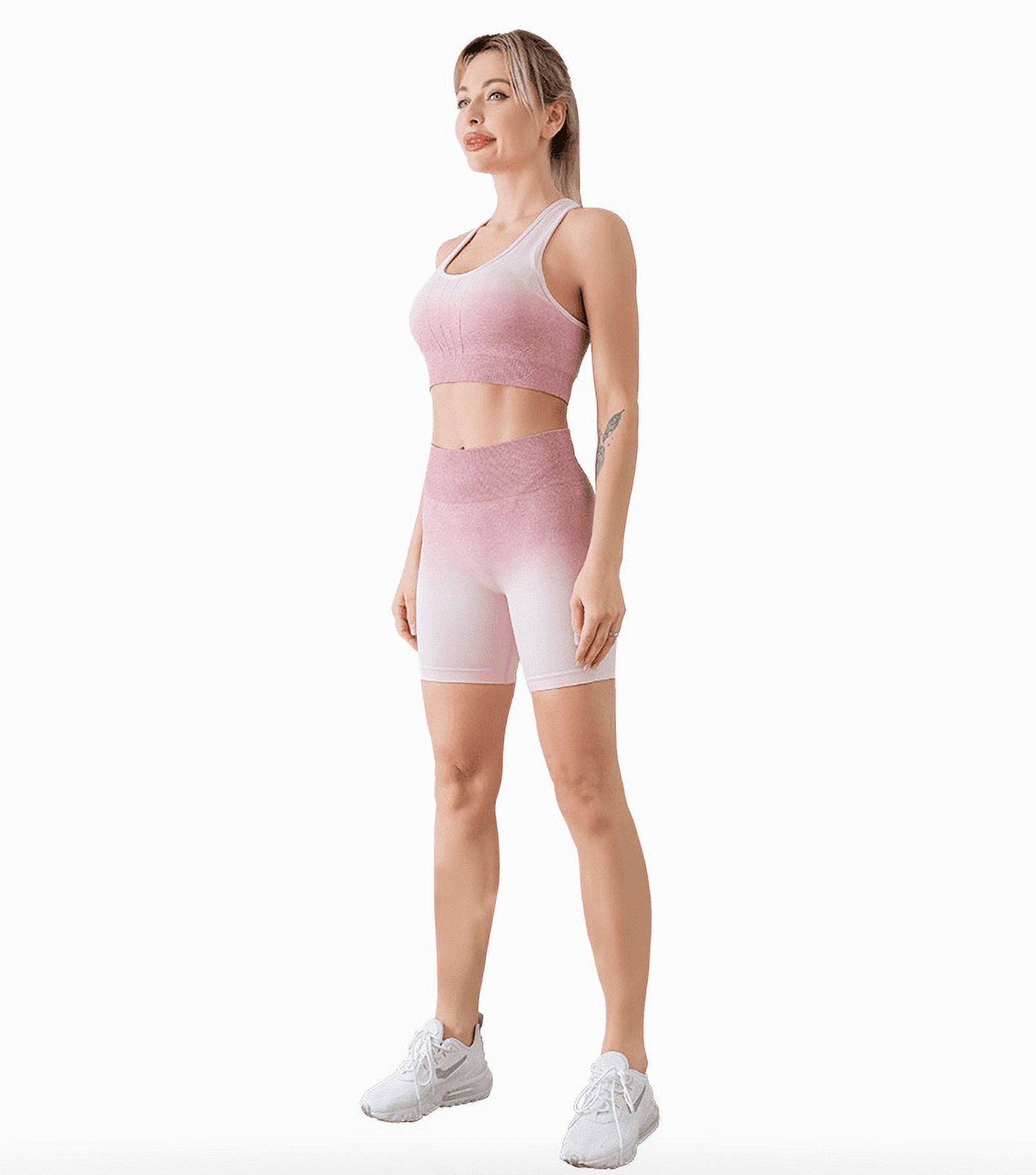 Wish Famulily Sexy Workout Outfit for Women ,Summer Casual Gym Workout  Running Tracksuit Outfits Sportswear Yoga Clothes-Pink(L) S1254 