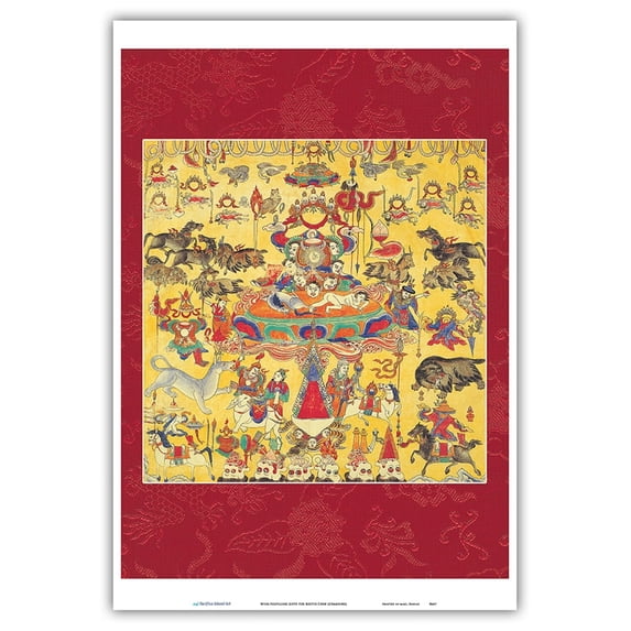 Wish-Fulfilling Gifts for Begtse Chen (Chamsing) - Vintage Tibetan Thangka Buddhist Painting - Master Art Print (Unframed) 13in x 19in
