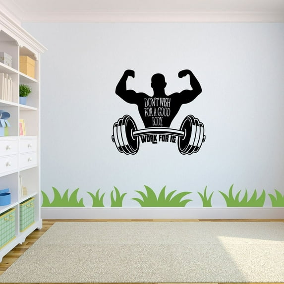 Don't Wish For A Good Body Fitness Workout Success Motivation Quotes Wall Decal Fitness Healthy Lifestyle for Girls Boys Gym Home Sports Room Decor Vinyl Wall Art Sticker Decoration Size (35x40 inch)