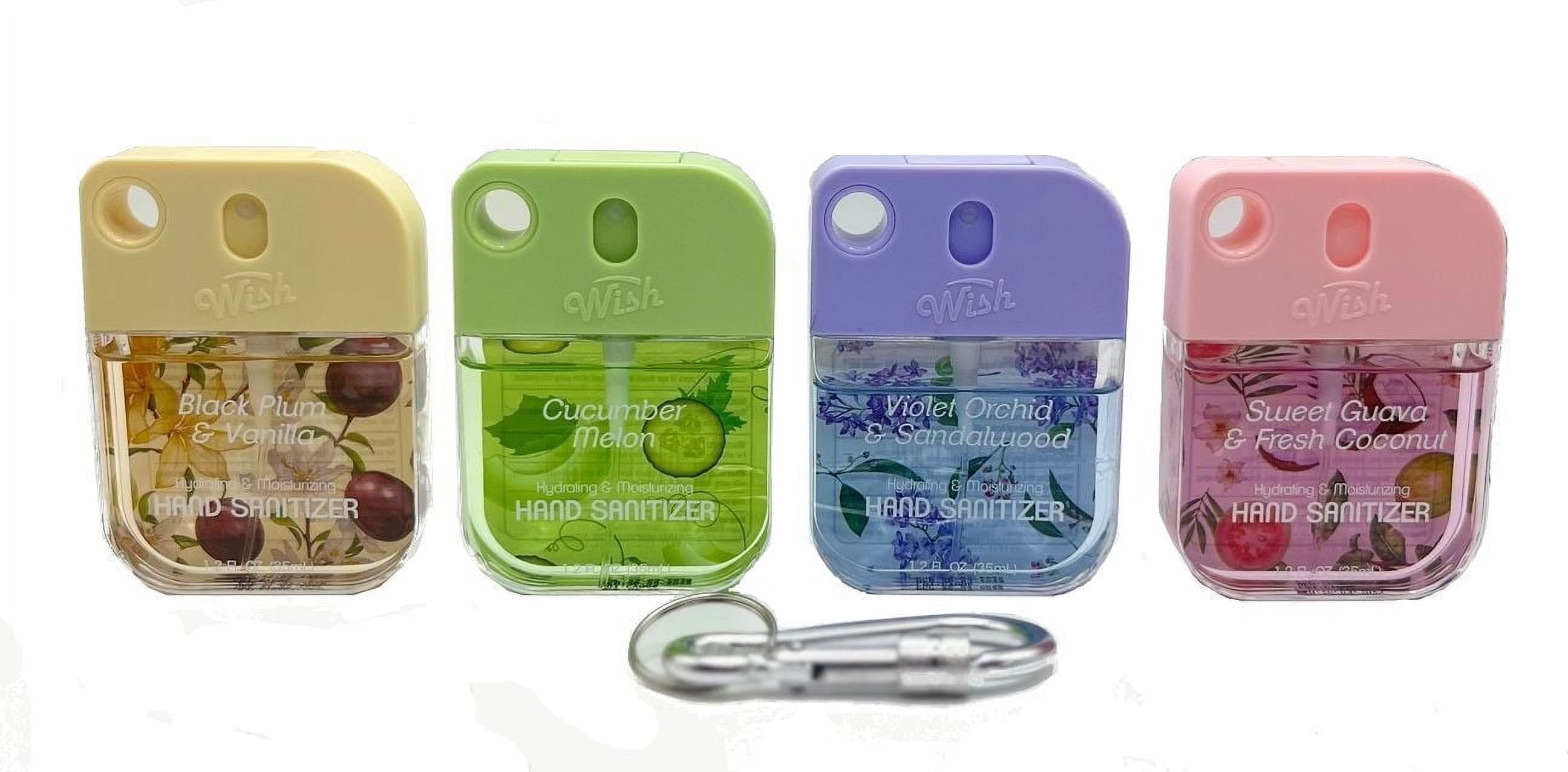 Wish Hand Sanitizer Spray 1.2 Fl Oz 4Pk(35ml) Holder PDQ With 1 Carabiner Clips