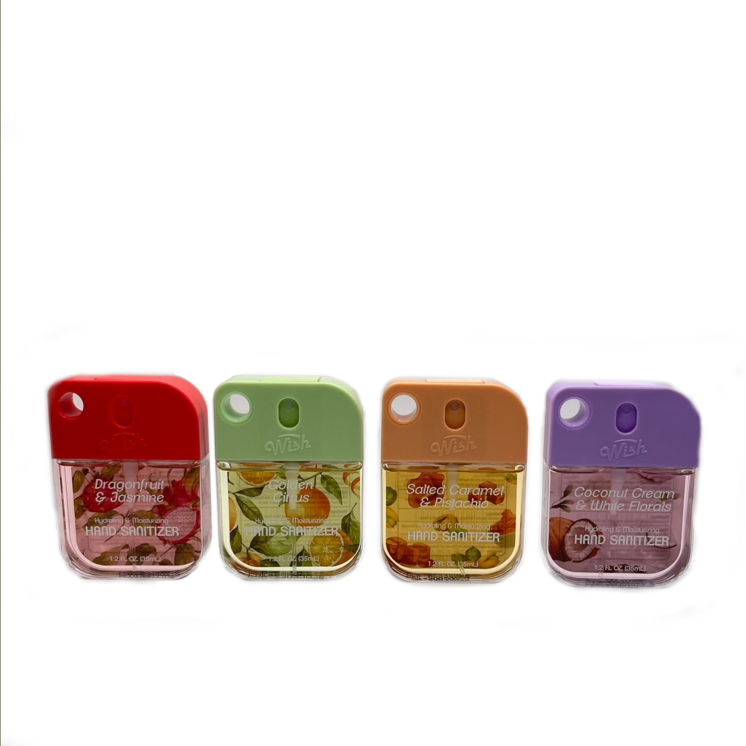 Wish Hand Sanitizer Spray 1.2 Fl Oz 4Pk(35ml) Holder PDQ With 1 Carabiner Clips