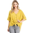 thumbnail image 1 of Wish List Womens Oversize Slouchy Short Sleeve Button Down Top (Mustard, S/M), 1 of 4