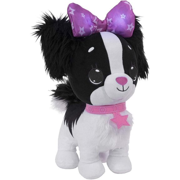Wish Me Pets - Light Up LED Plush Stuffed Animals - Mini Black Cavalier Puppy with Pink Bow