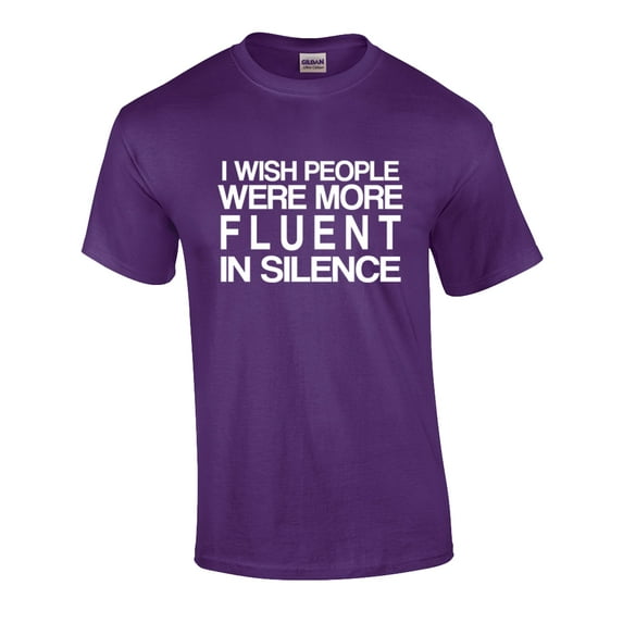 Wish People were Fluent in Silence Funny Adult Short Sleeve T-shirt-Purple-Medium