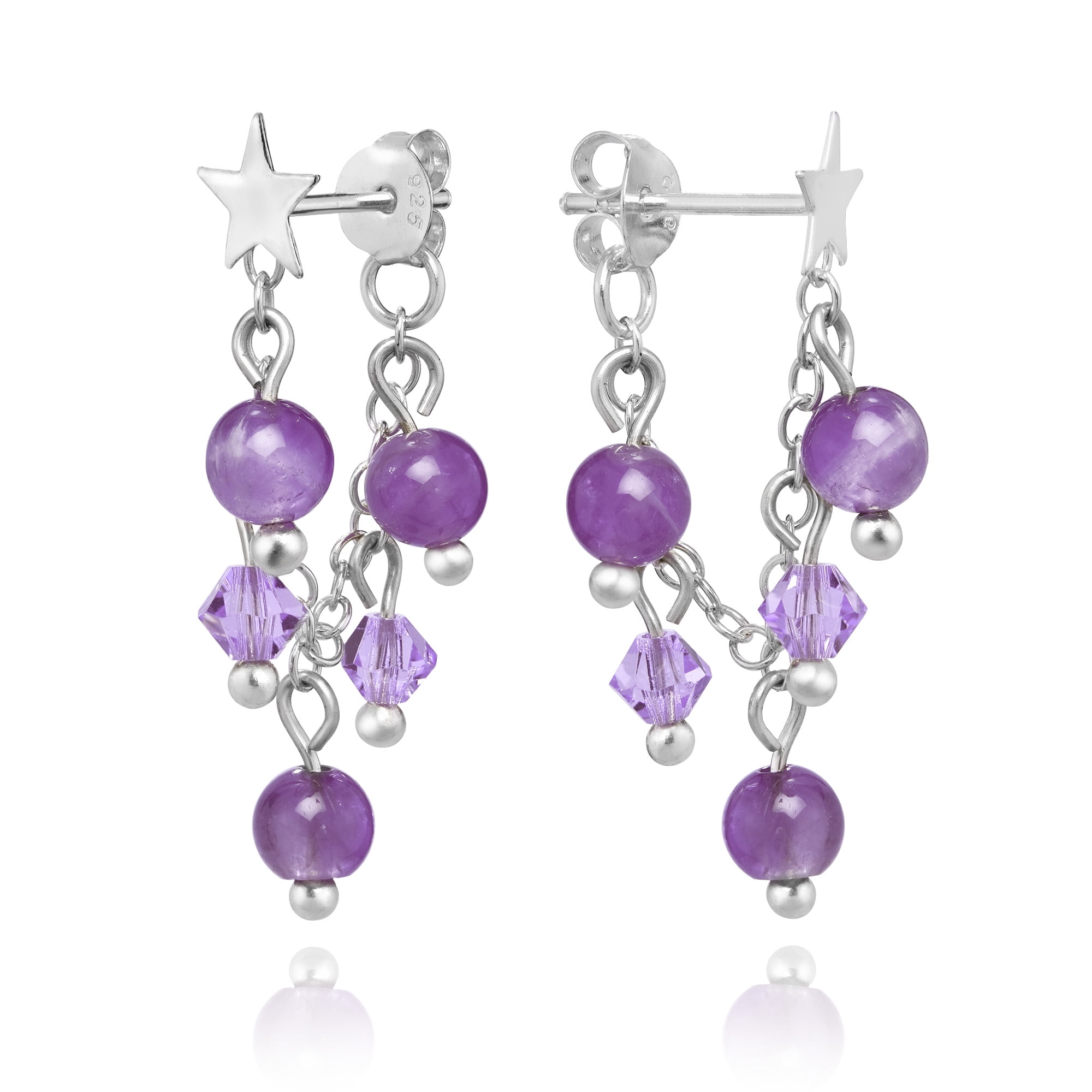 AERAVIDA Wish Upon a Star Sterling Silver Chain & Purple Amethyst Front to Back Earrings