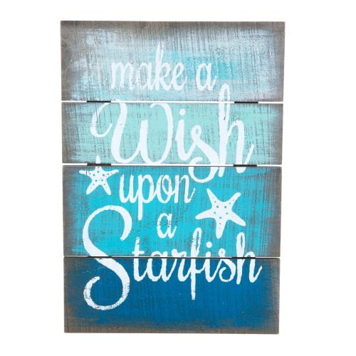 Wish Upon a Starfish Blue and White Wood Coastal Wall Plaque