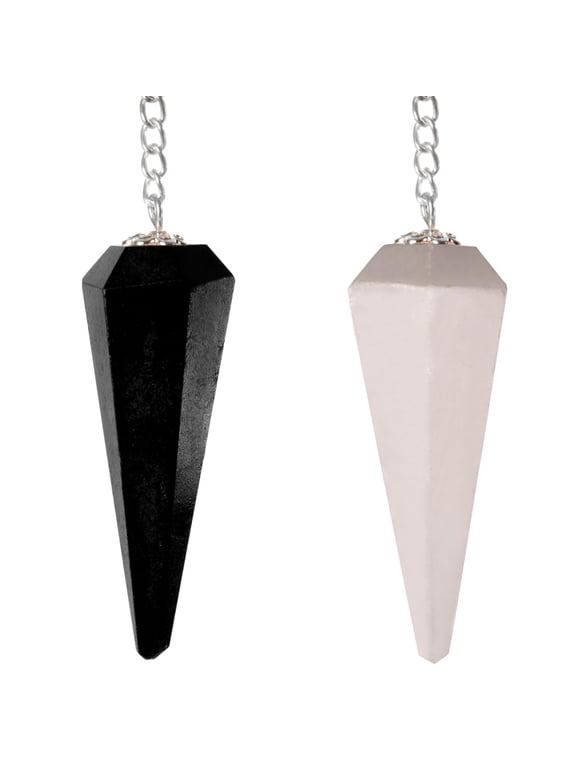 2 pc Selenite and Black Tourmaline Crystal Pendulum Set Divination Tools Dowsing Pendulum Crystal with Crystal Ball for Meditation, Chakra Healing, Energy Work, Reiki, and Crystal Grid