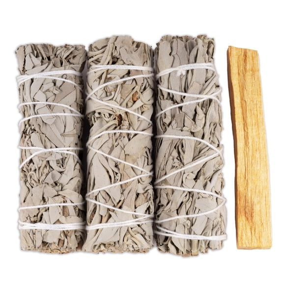 Wish Well 3 pc White Sage Smudge Sticks with Palo Santo Stick - Sage Incense Sticks for Smudging, Healing, Meditation, Home Cleansing - 4” White Sage Sticks & Palo Santo Incense Stick