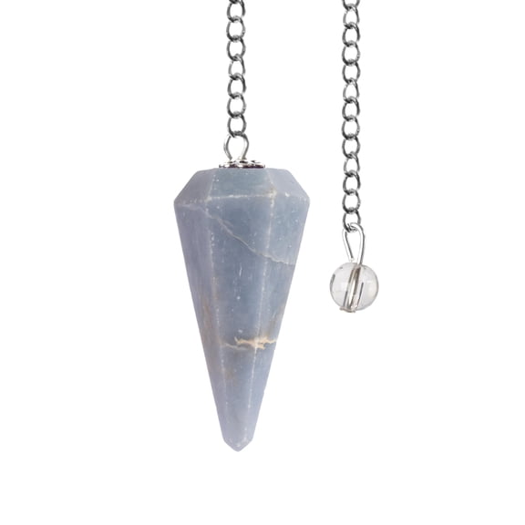 Wish Well Angelite Pendulum Crystals and Healing Stones Divination Tools - Dowsing Pendulum with Crystal Ball on Chain - Ideal for Meditation, Reiki, Crystal Grid, Chakra and Energy Healing
