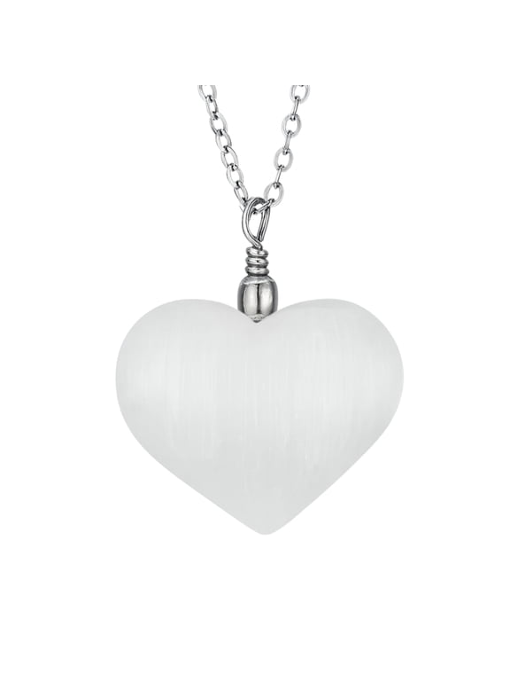 Selenite Crystal Pendant Necklace Healing Crystals & Stones for Energy Healing & Spiritual Protection Natural Stone Necklace with 1820" Adjustable Stainless Steel Chain (Heart)
