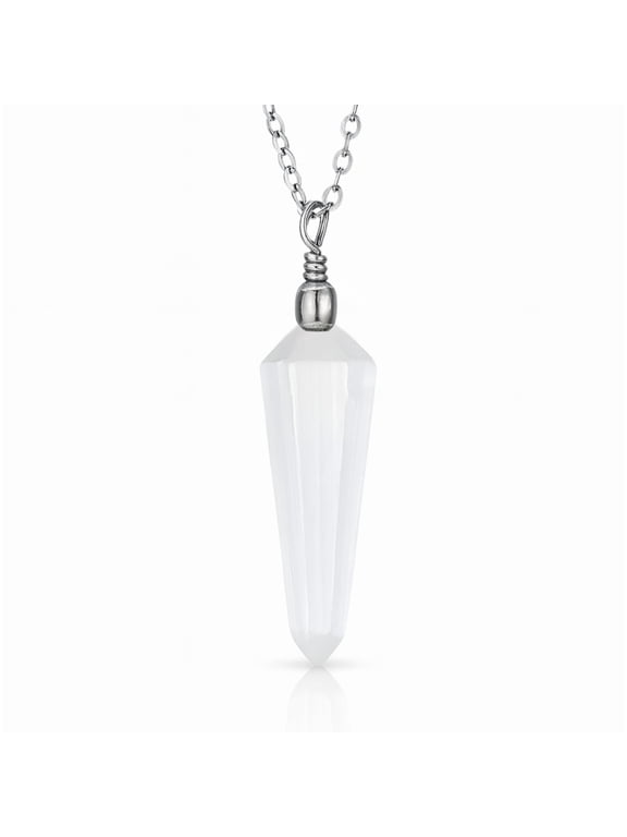 Selenite Crystal Pendant Necklace Healing Crystals & Stones for Energy Healing & Spiritual Protection Natural Stone Necklace with 1820" Adjustable Stainless Steel Chain (Pendulum)