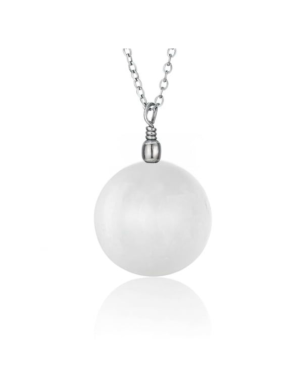 Selenite Crystal Pendant Necklace Healing Crystals & Stones for Energy Healing & Spiritual Protection Natural Stone Necklace with 1820" Adjustable Stainless Steel Chain (Sphere)