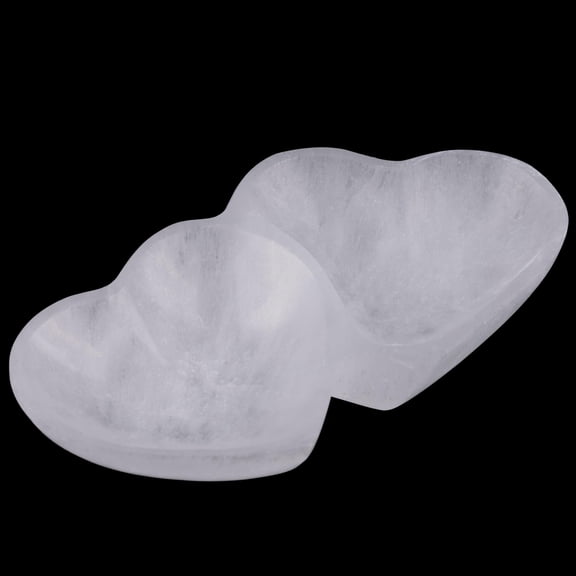 Wish Well Selenite Twin Heart Bowl for Crystals Charging Large 6.75 Selenite Crystal Bowl Mined & Crafted in Morocco Ideal for Cleansing & Recharging Healing Stones, Meditation, & Dcor