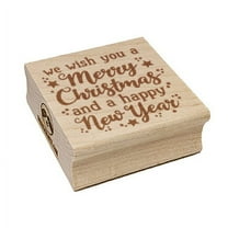 Wish You Merry Christmas Happy New Year Square Rubber Stamp Stamping Scrapbooking Crafting - Small 1.25in