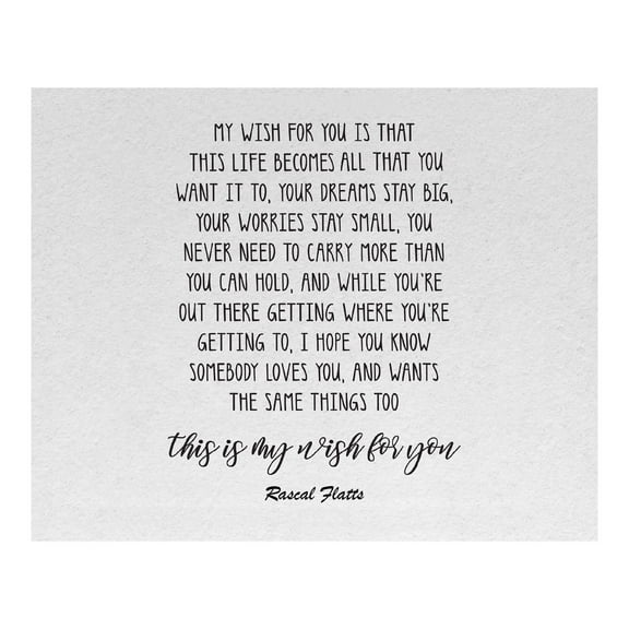 My Wish for You - Rascal Flatts Inspirational Music Decor Wall Art, Great Music Wall Decor Poster Print For Home Decor, Music Room, Bedroom Decor, Dorm Room, Office Decor, or Studio,