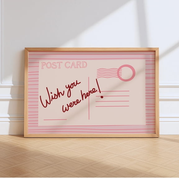 Wish You Were Here Postcard Print Art Bold Kitchen Posters Trendy Bright Decor Bedroom Typography Quotes Retro Horizontal