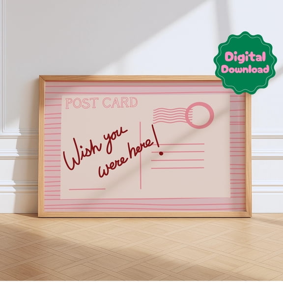 Wish You Were Here Postcard Print Bold Kitchen Posters Trendy Bright Decor Bedroom Typography Quotes Retro Bold