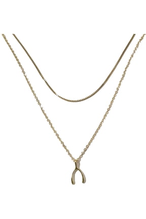 WishBone Necklace For Women, Gold Stack Necklaces Two Layer Chain Make A Wish And Put On Your Necklace Jewelry Gift