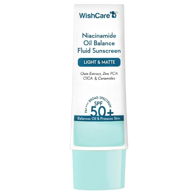 WishCare 5% Niacinamide Oil Balance Fluid Sunscreen SPF 50 PA Light &amp; Matte Sunscreen for Oily Skin with Broad Spectrum Protection &amp; No White