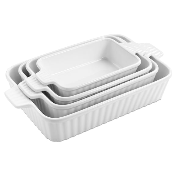 WishDeco Ceramic Casserole Dishes Set of 4, Baking Dishes for Oven, Rectangular Lasagna Pan Deep with Handles, White Porcelain Bakeware (15''/12.4''/11''/9.6''), Microwave Safe