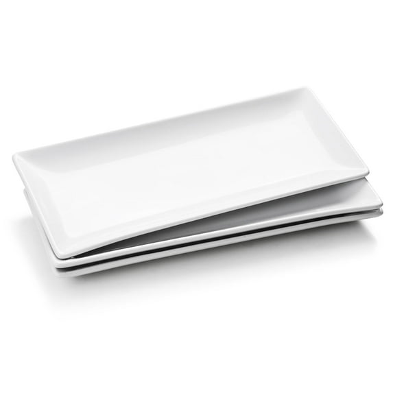 WishDeco Serving Platters Set of 3, Large Serving Trays 14 inch, White Serving Plates, Ceramic Rectangle Plate, Long Platter for Cake, Sushi, Steak, Dessert, Buffet