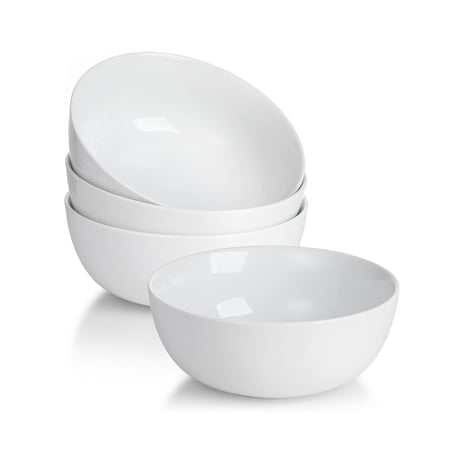 WishDeco Cereal Bowls Set of 4, White Ceramic Soup Bowls 20 oz, Porcelain Breakfast Bowls 6 Inch, Kitchen Bowl for Dessert, Oatmeal, Noodle, Rice, Salad, Pasta, Ramen, Microwave and Dishwasher Safe