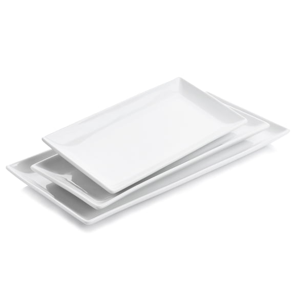 WishDeco Serving Platters Set of 3, Large Serving Trays 16/14/12 inch, White Serving Plates, Ceramic Rectangle Plate, Long Platter for Cake, Sushi, Steak, Dessert, Buffet