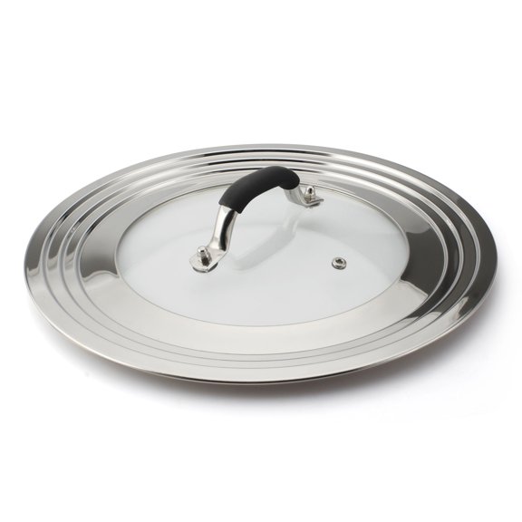 WishDirect Stainless Steel Universal Pans Pots Lid Fits 8.25 - 12 inch Cast Iron Skillets Frying Pans Woks - Black Handle