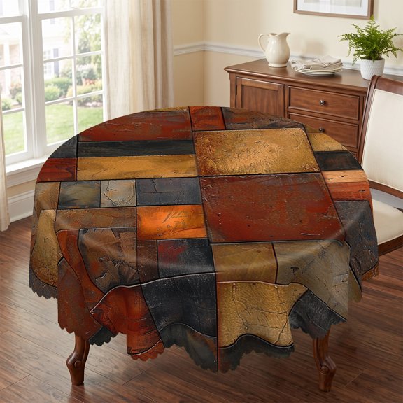 Rustic Patchwork Wood Plank Round Tablecloth, Decorative Dining Table Cover for Kitchen, Dining & Farmhouse Home Decor
