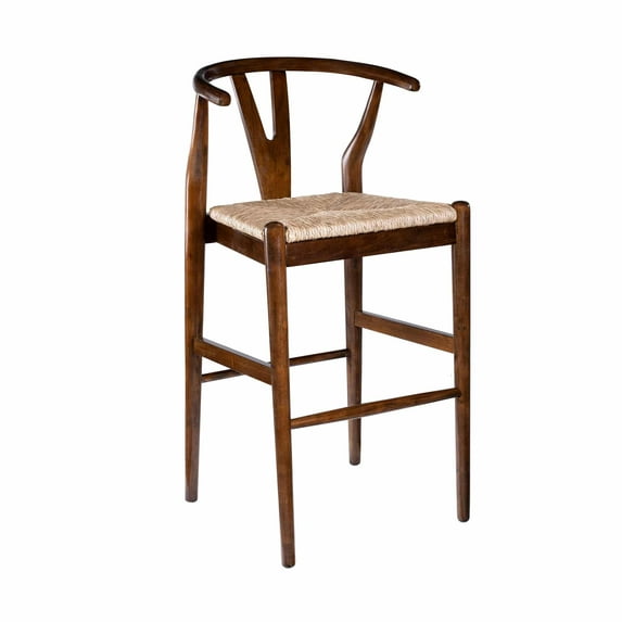 Boraam Wishbone Bar Height Stool with Handcrafted Frame and Woven Seat in Cappuccino Finish