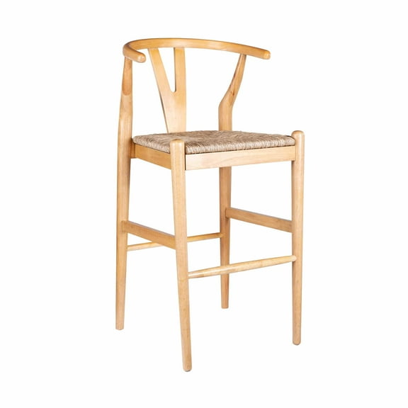 Boraam Wishbone Bar Height Kitchen Bar Stool in Natural Finish