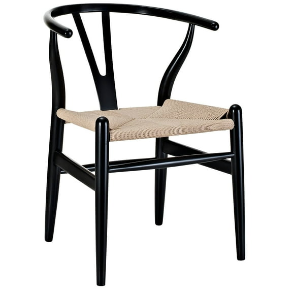 Wishbone Chair Y Dining Chair - Black Frame, Natural Seat