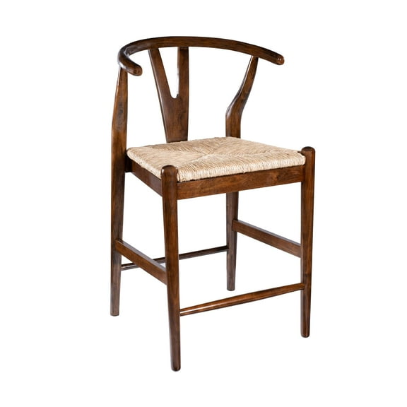 Boraam Wishbone Counter Height Bar Stool with Woven Rush Seat in Cappuccino Finish