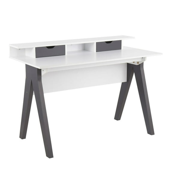 Wishbone Indoor Contemporary Office Desk In Grey And White Wood