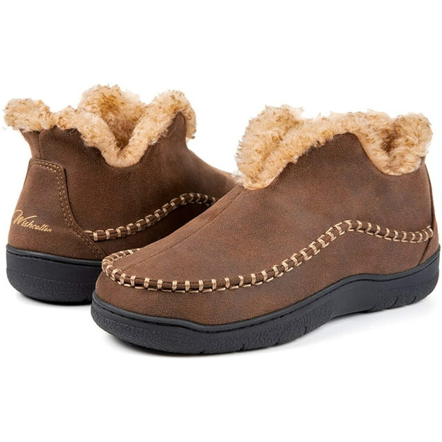 Wishcotton Men's Moccasin Bootie Slippers with Faux Wool Lined House ...