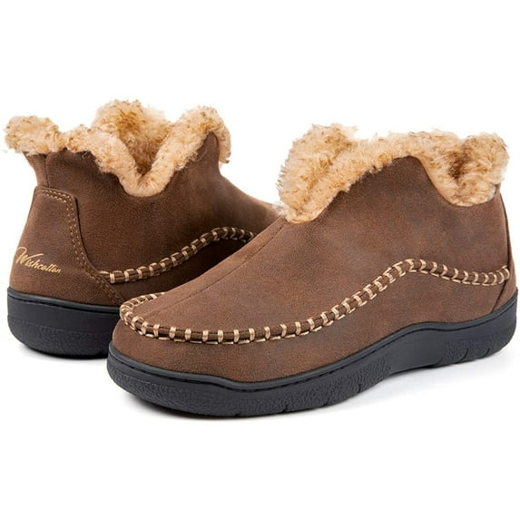 Wishcotton Men's Moccasin Bootie Slippers with Faux Wool Lined House Shoes