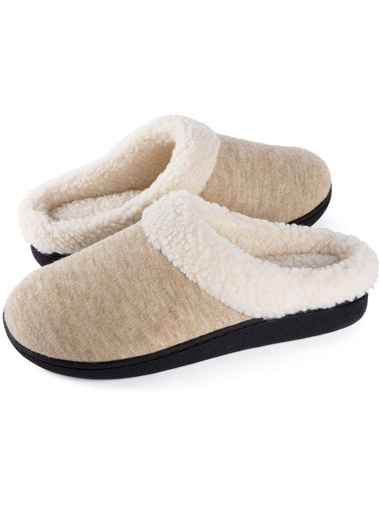  ULTRAIDEAS Women's Lamb-hug Comfy Fleece House Slippers Memory  Foam, Slip-on House Shoes Indoor Outdoor (Black, Size 5-6)