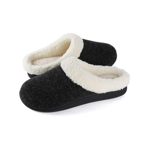 Wishcotton Women's Cozy Memory Foam Slippers Fuzzy Wool-Like Plush Fleece Lined House Shoes w/Indoor, Outdoor Nonslip Rubber Sole