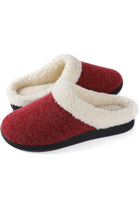Wishcotton Women's Cozy Memory Foam Slippers Fuzzy Wool-Like Plush Fleece Lined House Shoes w/Indoor, Outdoor Nonslip Rubber Sole