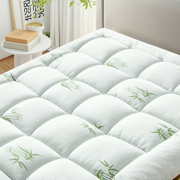 Wishead Twin Size Mattress Topper Viscose Made from Bamboo Thick Pillow Top Mattress Pad with 8-21" Deep Pocket Cooling Mattress Topper for Hot Sleepers
