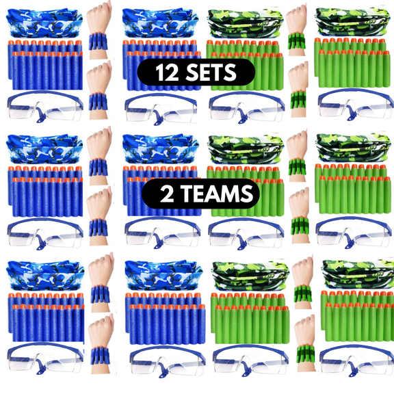 Wishery Accessories for Nerf Birthday Party, War - 12 Kids. Party Supplies, Favors Pack - Wristband, Safety Goggles, Foam Darts, Face Mask. Boys Age 5+