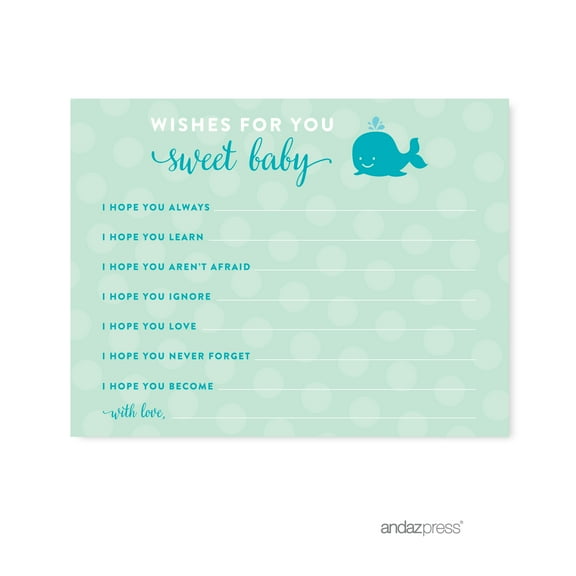 Wishes For Baby Boy Whale Nautical Baby Shower Games, 20-Pack